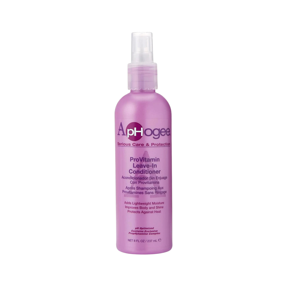 ApHogee ProVitamin Leave-In Conditioner, lyslilla sprayflaske med gennemsigtig pumpetud på hvid baggrund.