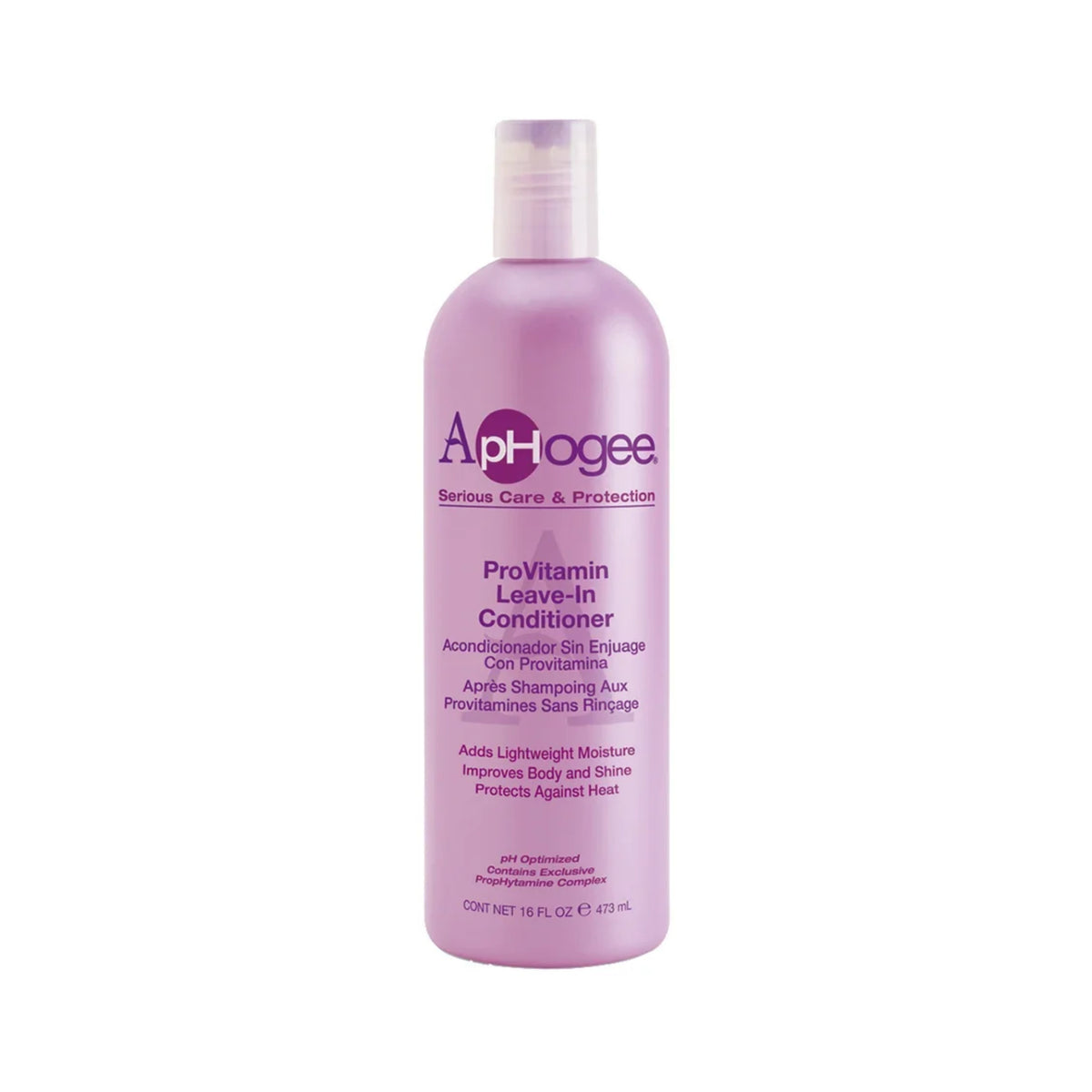 ApHogee ProVitamin Leave-In Conditioner, lyserød flaske på 473 ml med hvidt låg og lilla skrift.